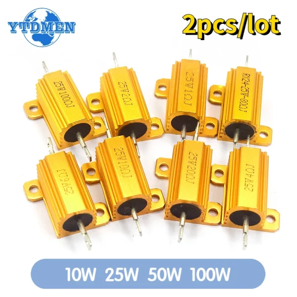 2PCS 100W 50W 25W 10W Aluminum Power Resistor 0.1~1Kohm Metal Shell Case Wirewound Resistance Load Resistors 4ohm 6ohm 8ohm