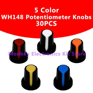 30PCS 5Color Lot WH148 Potentiometer knobs 15X17mm 6mm Potentiometer Plastic Knobs Cap 5 colors Yellow Orange Blue White Red