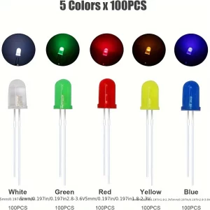 500pcs F5 5mm LED Light-emitting Diode Boxed Light-emitting Tube 100pcs Per Colour, 5 Colours