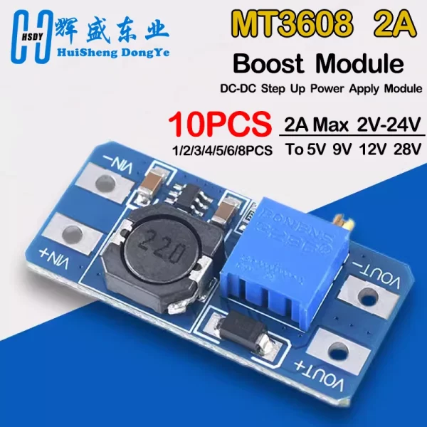 1-10PCS MT3608 Boost Module DC-DC Step Up Converter Booster Power Supply Module Board 2A Max 2V-24V To 5/9/12/28V for Arduino